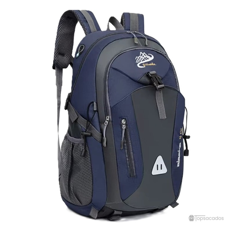 Sac à dos 40L randonnée bleu foncé avec bandes grises, parfait pour les sorties nature