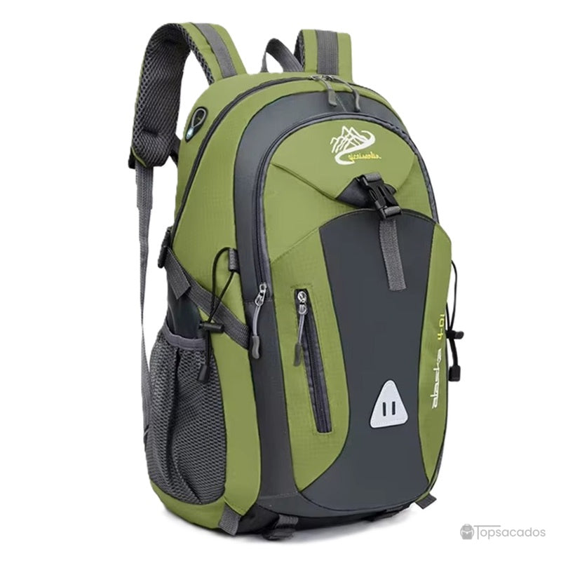 Sac à dos 40L randonnée vert olive avec panneaux gris, adapté aux amateurs de trekking