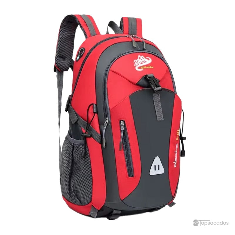 Sac à dos 40L randonnée rouge éclatant avec finitions grises, idéal pour les randonnées dynamiques