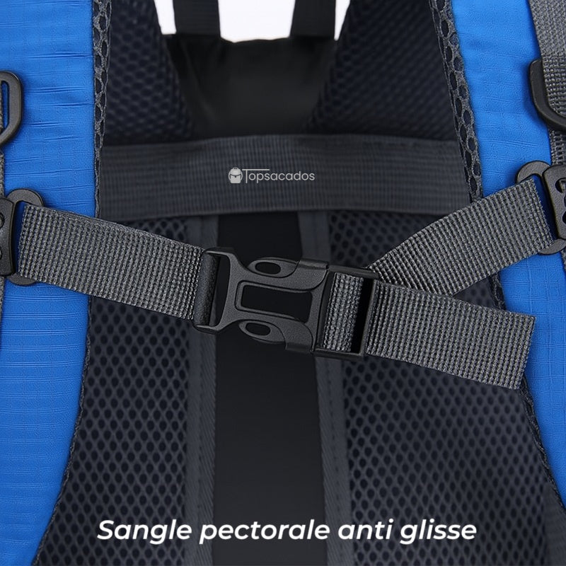 Sac à dos 40L randonnée sangle pectorale noire réglable avec boucle anti-glisse, fond de dos ventilé