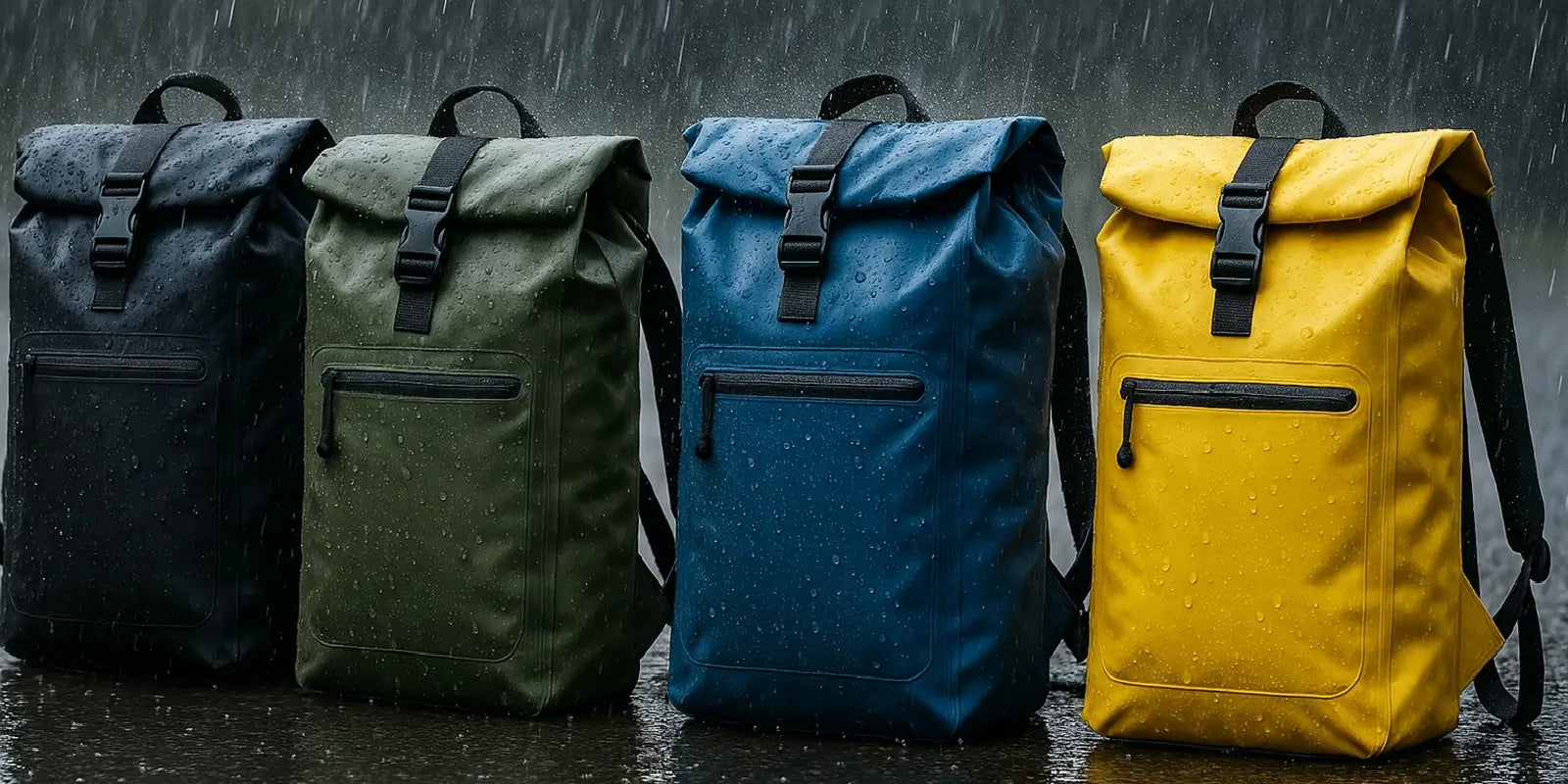 Sac à dos étanche résistant à la pluie, disponible en noir, vert, bleu et jaune, idéal pour les déplacements en extérieur par temps humide