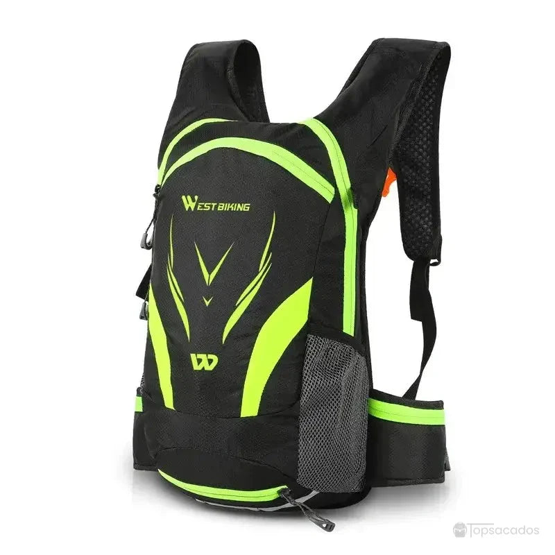 sac à dos 16 l noir avec motifs jaunes fluorescents, poches latérales en filet et design compact pour usage outdoor