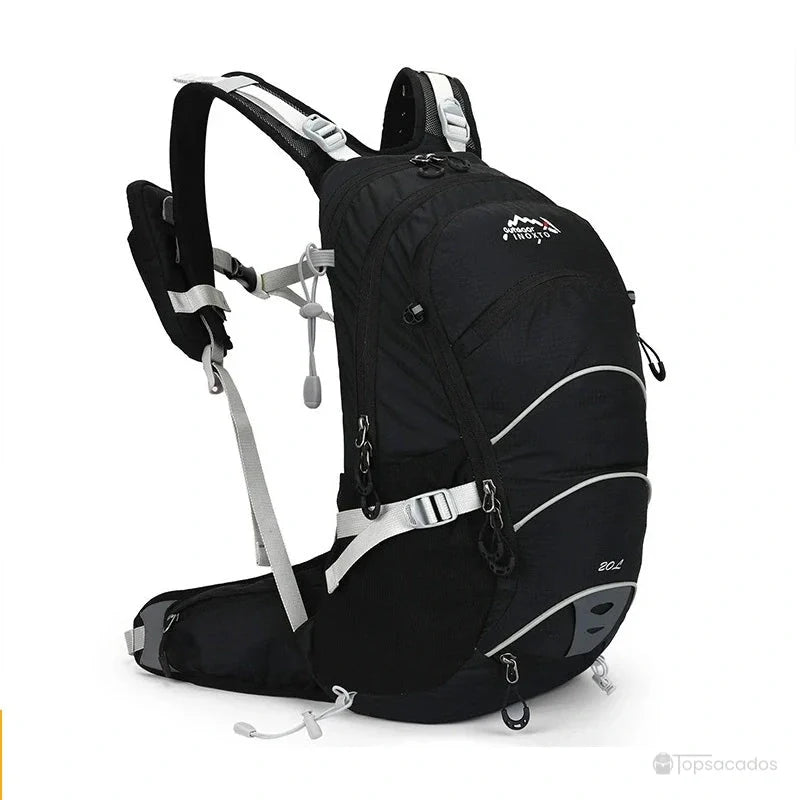 Sac à dos 20 L randonnée noir 20L pour randonnée, avec sangles et attaches réfléchissantes sur fond blanc
