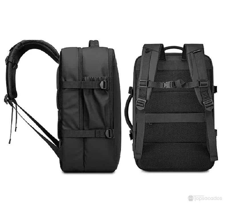 Sac Ă dos 30 litres avec port usb â Vue latĂ©rale et arriĂšre montrant les sangles rĂ©glables, le dos rembourrĂ© et les bretelles ergonomiques