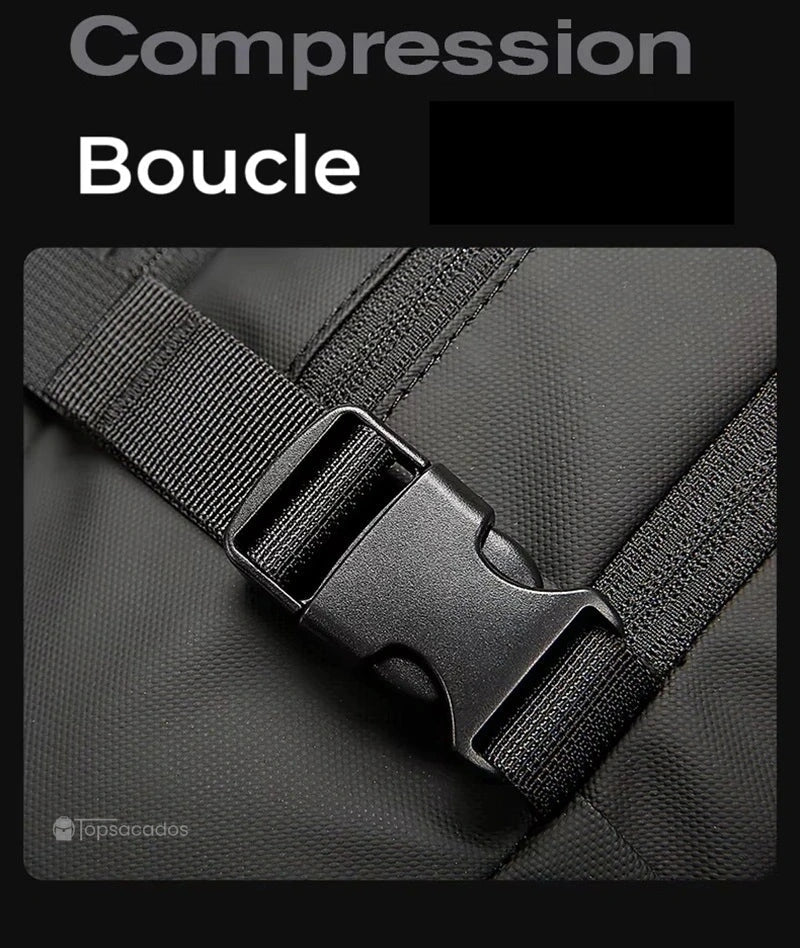Sac Ă dos 30 litres avec port usb â Zoom sur une boucle de compression robuste en plastique sur tissu oxford rĂ©sistant
