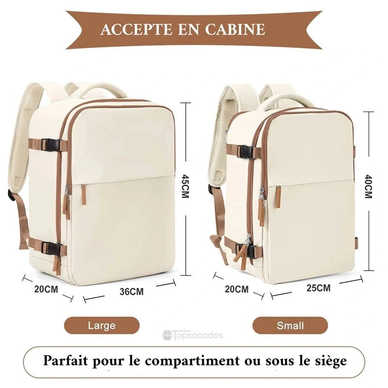 Dimensions du sac à dos bagage à main en taille L et S, acceptées en cabine.