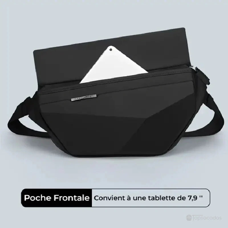 Sac à dos bandoulière avec grande poche frontale accueillant une tablette de 7,9 pouces.