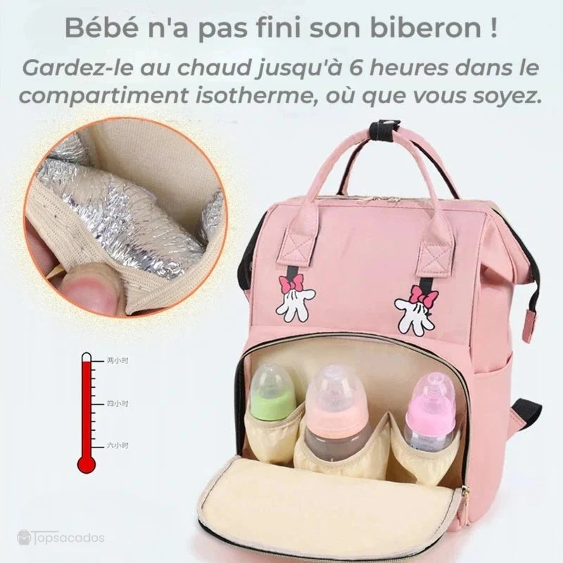 sac-a-dos-bebe-avec-son-prenom avec compartiment isotherme pour biberons, garde la chaleur jusqu’à 6 heures, intérieur illustré