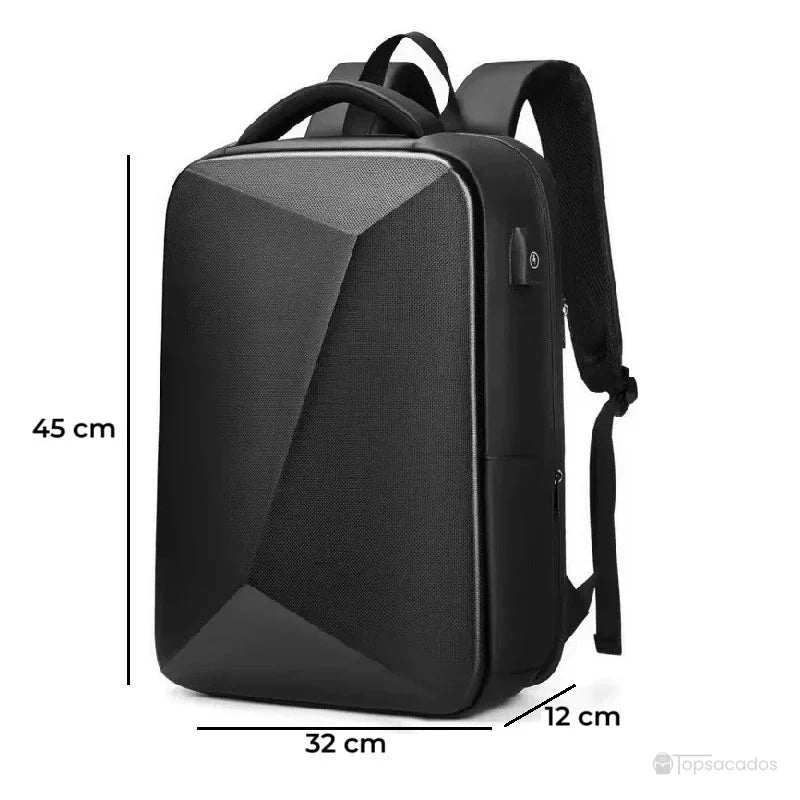 Sac à dos business en ABS noir avec indication des dimensions : 45 cm de haut, 32 cm de large et 12 cm de profondeur.