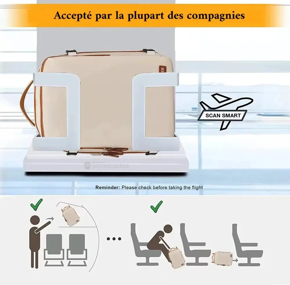 sac a dos cabine accepté par la majorité des compagnies aériennes, facile à ranger sous un siège ou en compartiment à bagages.