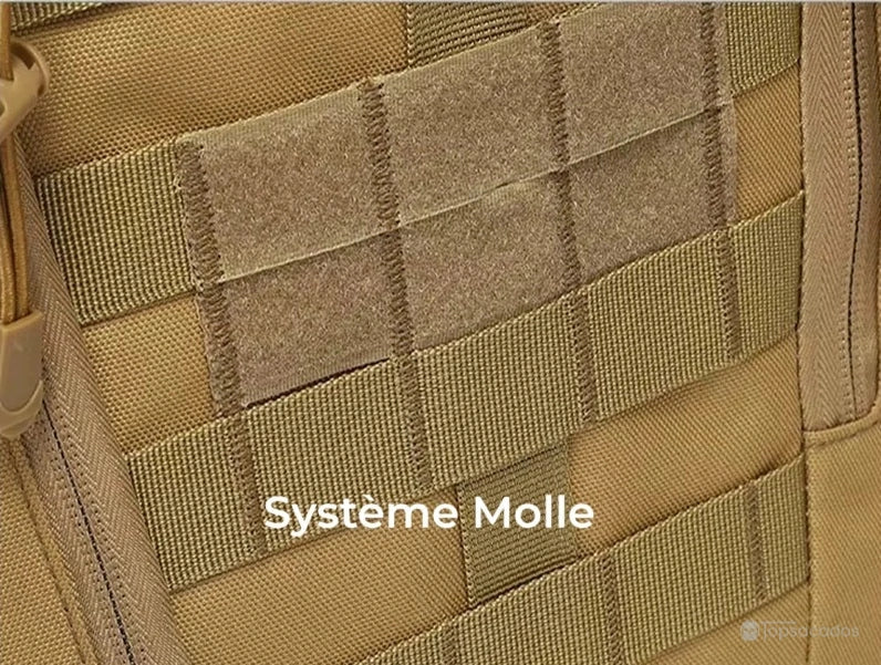 sac à dos camouflage avec vue rapprochée du système molle pour accessoires militaires ou outdoor