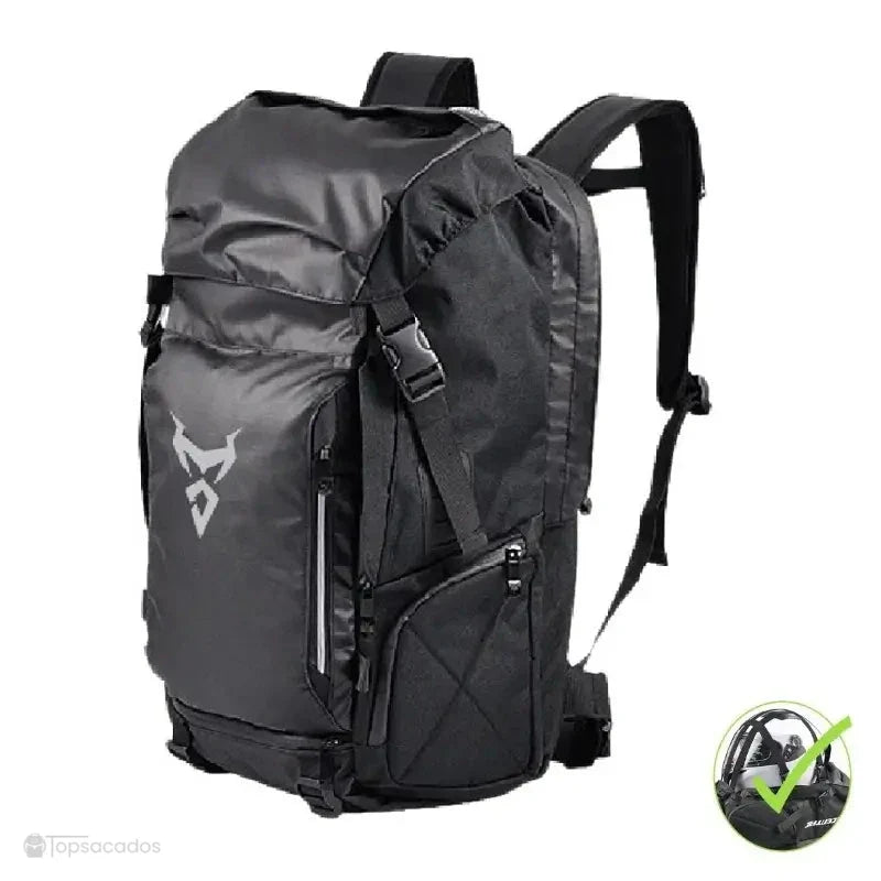 sac à dos casque moto – version grise posée de face sur fond blanc avec boucles latérales apparentes