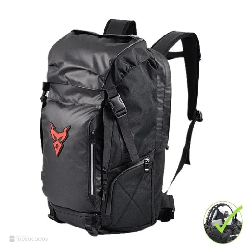 sac à dos casque moto – version noire avec logo rouge, vue de face sur fond blanc