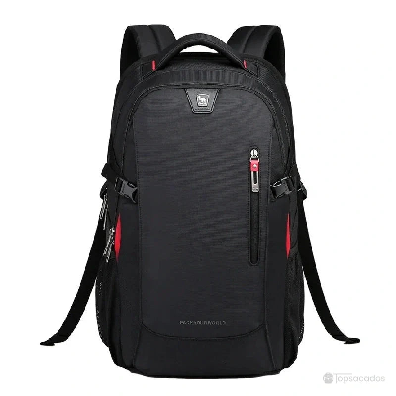 sac a dos college garcon noir classique, présenté de face avec détails rouges