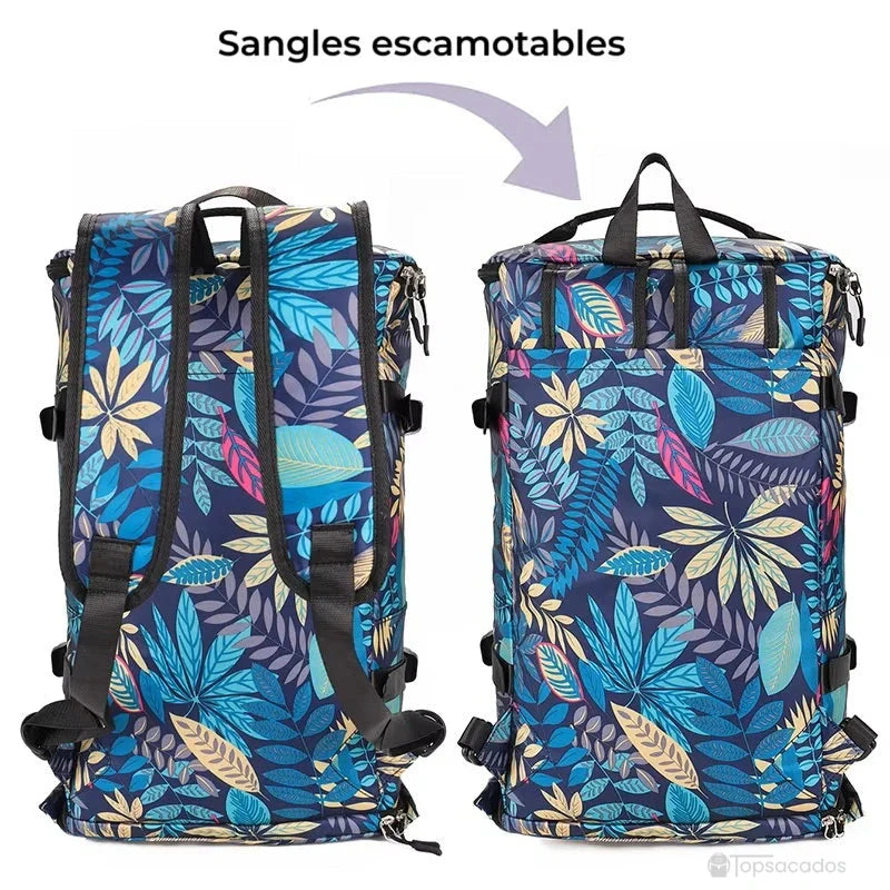 Sac à dos compartiment chaussure avec bretelles escamotables, transformable en sac à main pour plus de polyvalence