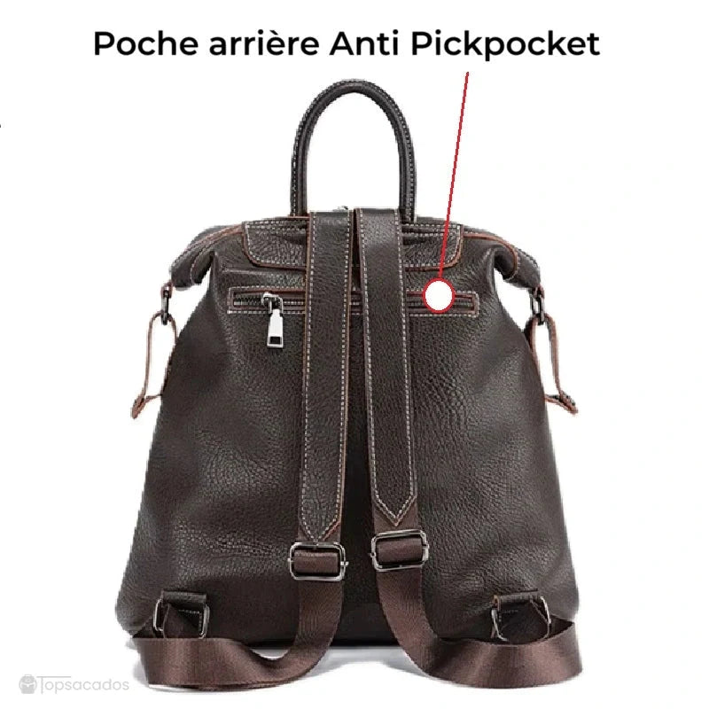 Sac à dos cuir femme avec bretelles ajustables et poche arrière anti pickpocket