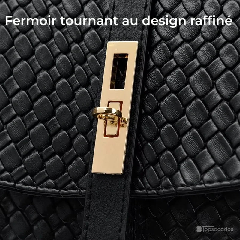Sac à dos cuir femme noir avec fermoir tournant doré en détail raffiné