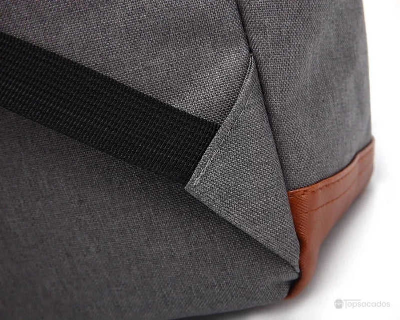 Sac à dos école fille coin renforcé en tissu gris et détail marron