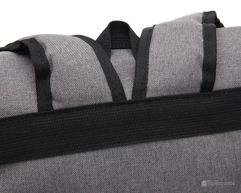 Sac à dos école fille dos avec anses robustes noires cousues sur tissu gris