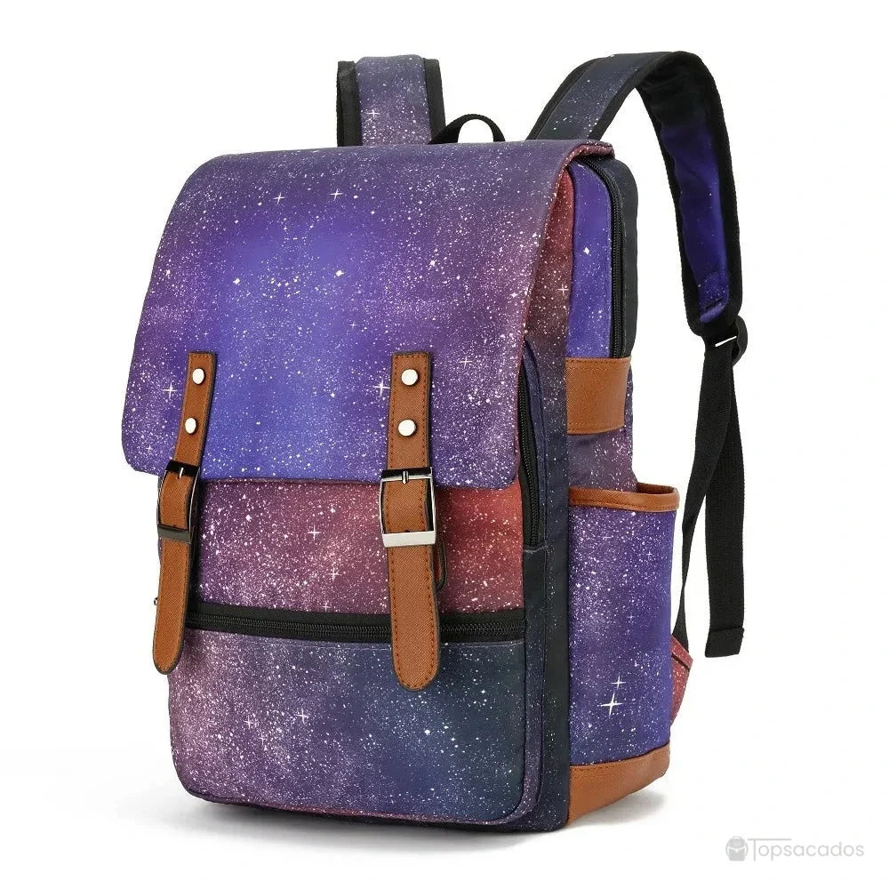 Sac à dos école fille imprimé galaxie violet bleu et rose scintillant