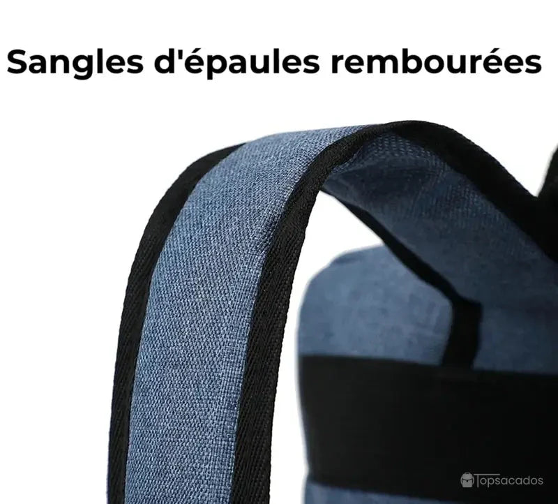 Sac à dos école garçon avec gros plan sur la sangle d’épaule rembourrée pour plus de confort.
