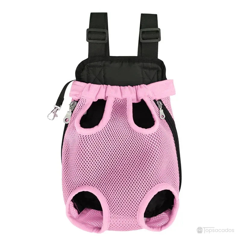 Sac à dos et ventral chat rose clair, conçu pour assurer maintien et aération avec son tissu mesh et ses ouvertures renforcées.