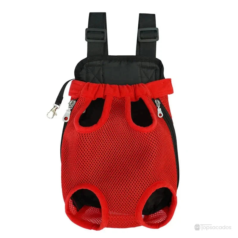 Sac à dos et ventral chat rouge, idéal pour les promenades en toute sécurité, avec fermeture éclair latérale et bretelles solides.