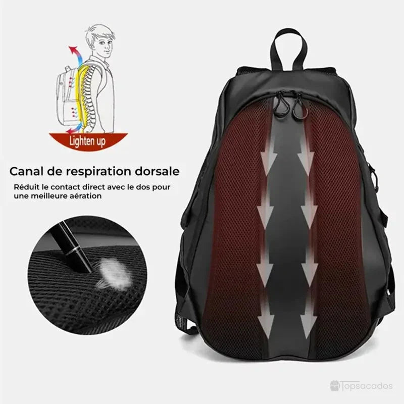 Sac à dos étanche pour moto avec système de canal de respiration dorsale pour une aération optimisée