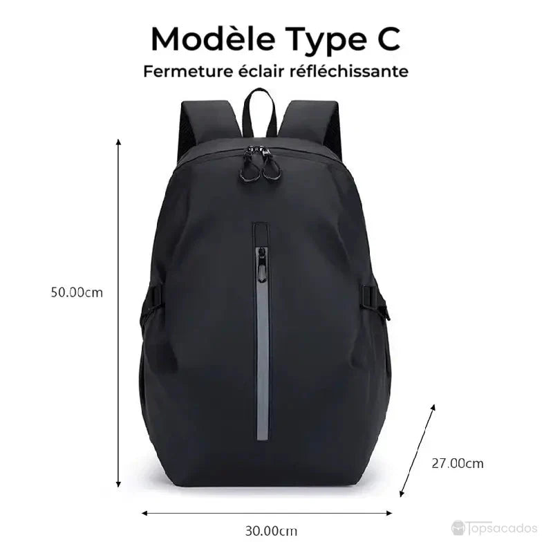 Sac à dos étanche pour moto modèle C avec fermeture éclair réfléchissante, dimensions 50 x 30 x 27 cm
