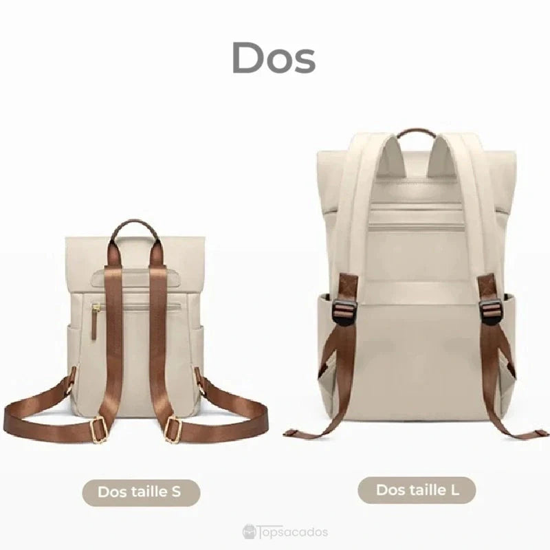Sac à dos femme antivol comparatif dos tailles S et L avec bretelles larges et poches latérales