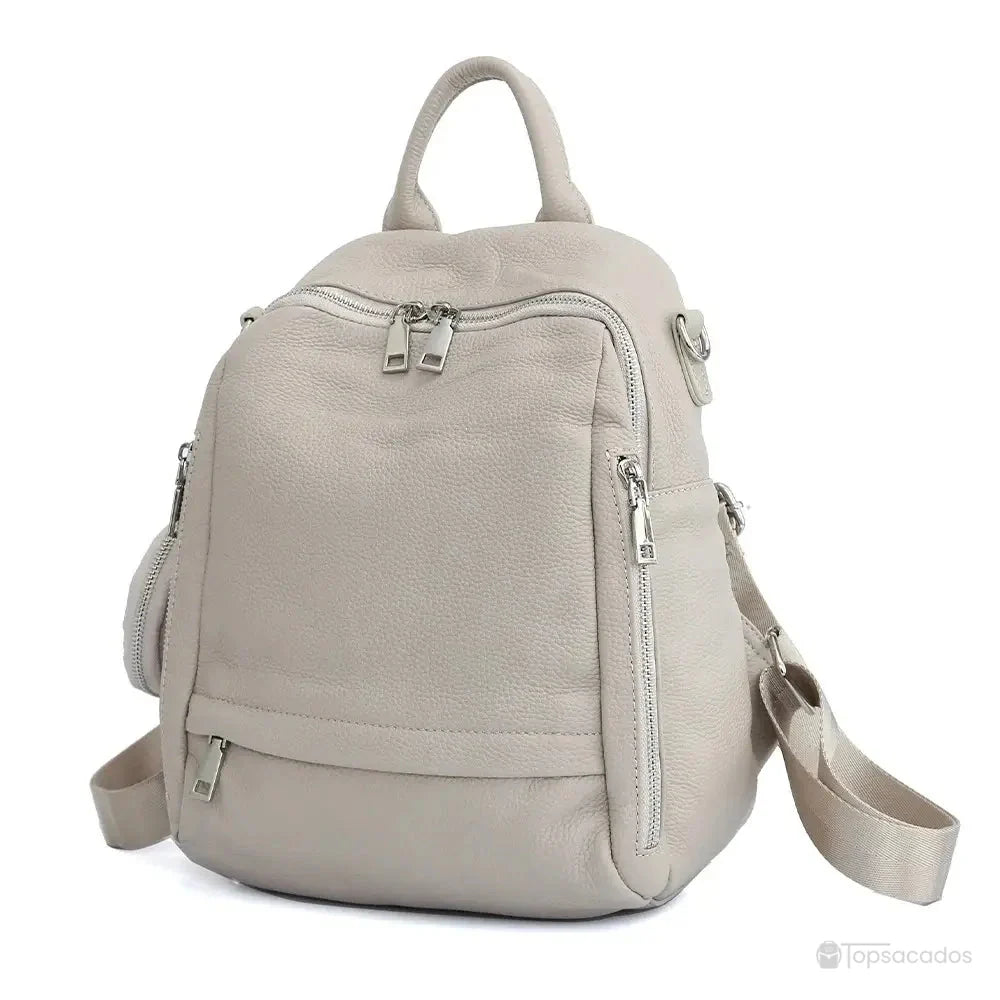 Sac à dos femme chic beige en cuir grainé, élégant et pratique pour un usage quotidien ou professionnel