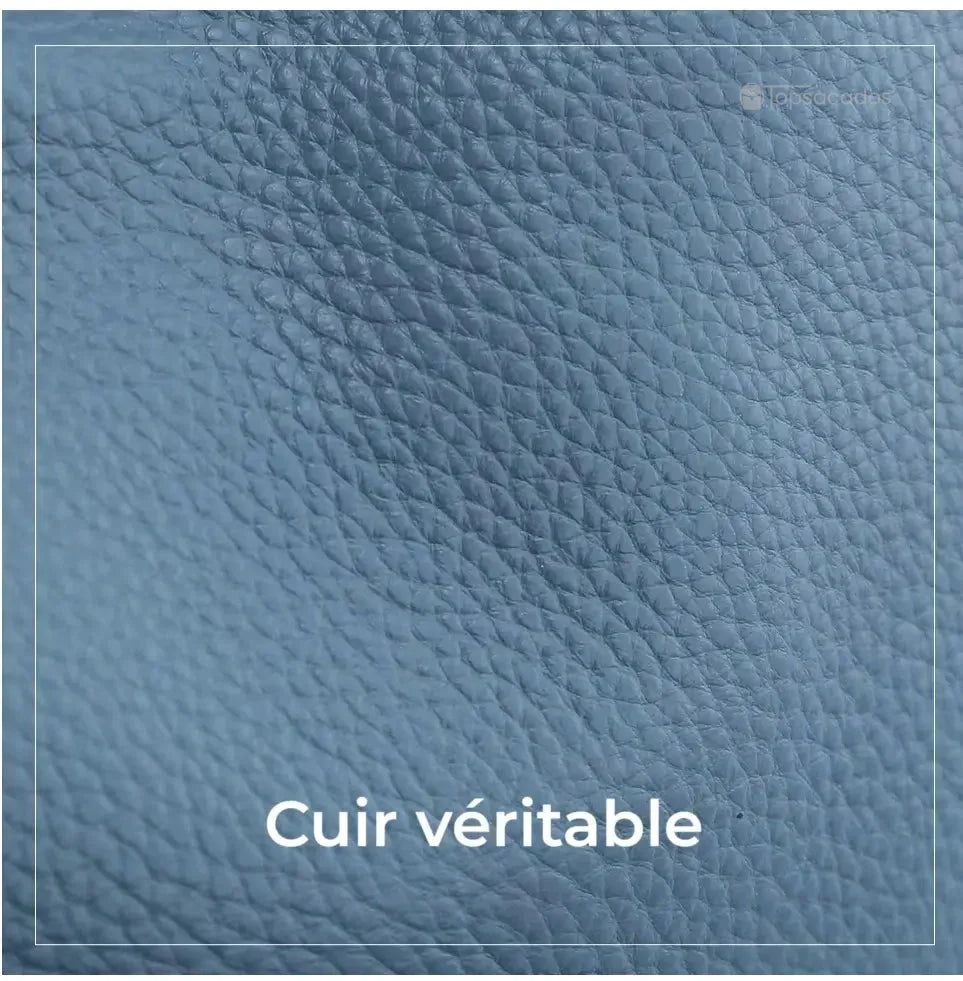 Sac à dos femme chic texture cuir bleu en gros plan, aspect grainé de haute qualité