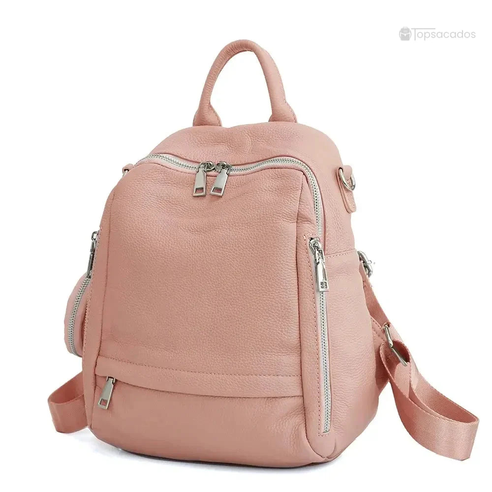 Sac à dos femme chic rose poudré en cuir texturé, accessoire élégant pour femme moderne