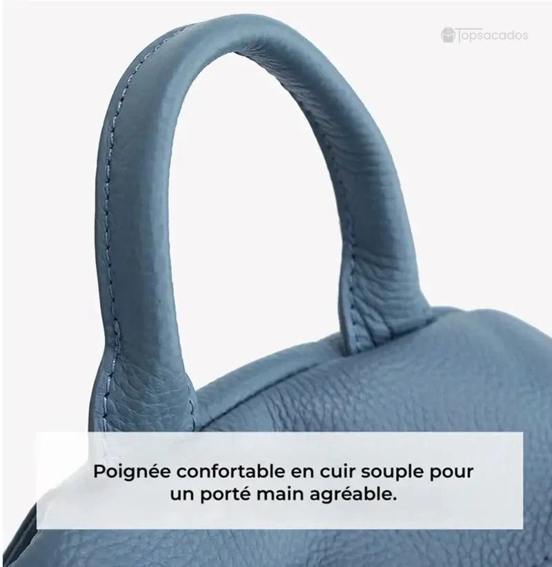 Sac à dos femme chic avec poignée épaisse en cuir souple bleu pour un porté main confortable
