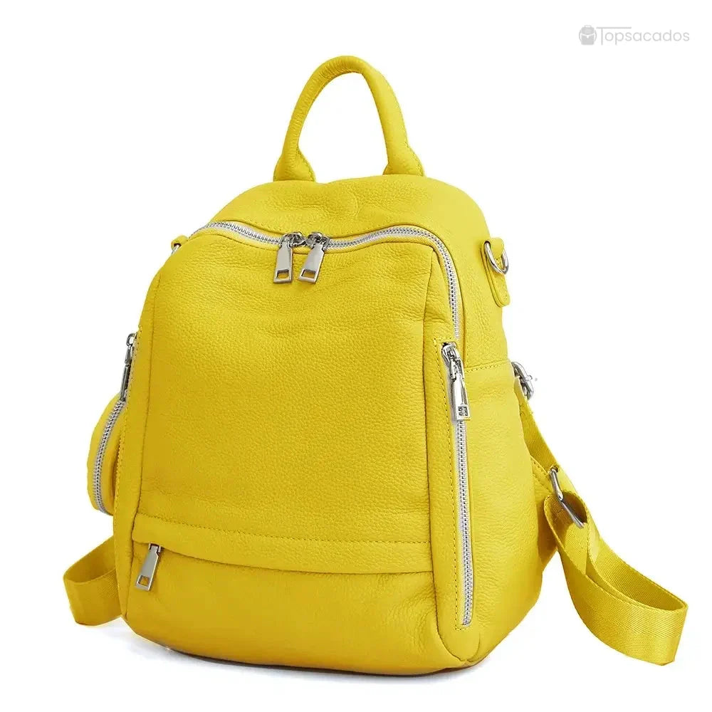 Sac à dos femme chic jaune vif en cuir, accessoire lumineux et original pour femme affirmée