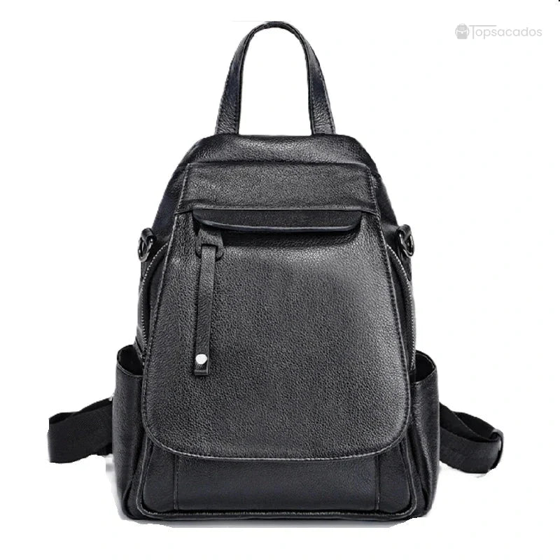 Sac à dos femme élégant noir en cuir véritable, design épuré et pratique pour les sorties urbaines