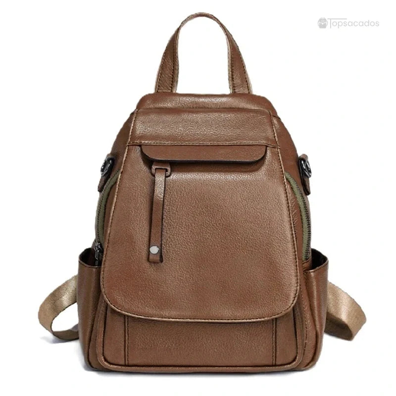 Sac à dos femme élégant marron avec poches latérales et fermeture sécurisée pour un style décontracté