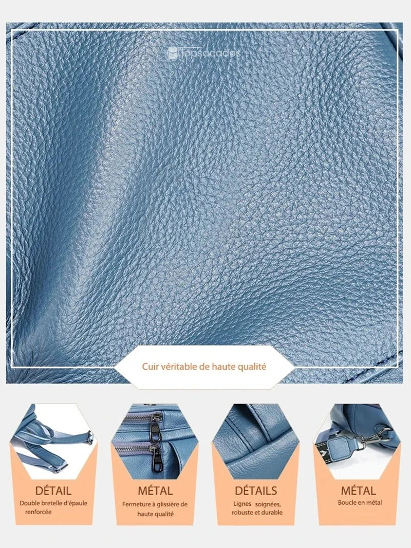 Sac à dos femme élégant en cuir véritable de haute qualité, texture douce et résistante aux éraflures