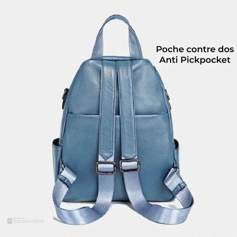 Sac à dos femme élégant vu de dos avec poche anti pickpocket pour une protection renforcée en ville