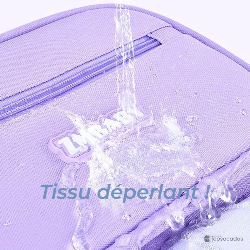 Sac à dos fille ce1 violet résistant à l’eau avec tissu déperlant testé sous jet d’eau