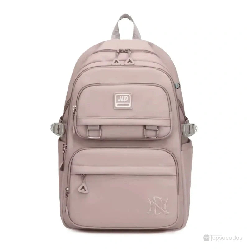 Sac à dos fille rose neutre avec logo brodé, conçu pour l’école ou les sorties quotidiennes