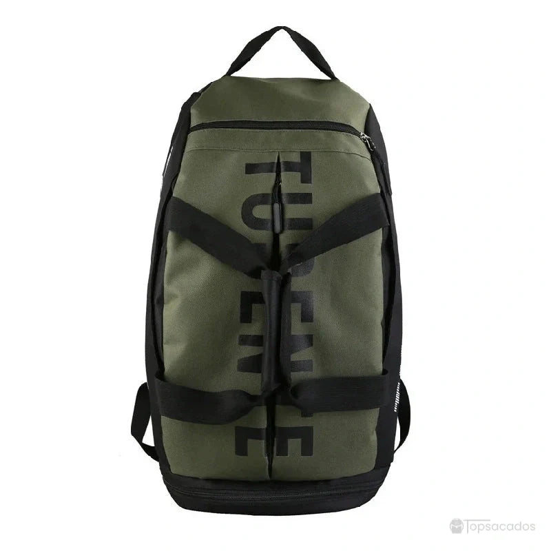 Sac à dos foot vert kaki avec logo noir, vu de face sur fond blanc neutre.