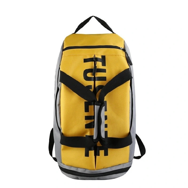 Sac à dos foot jaune vif avec logo noir, photographié de face sur fond blanc neutre.