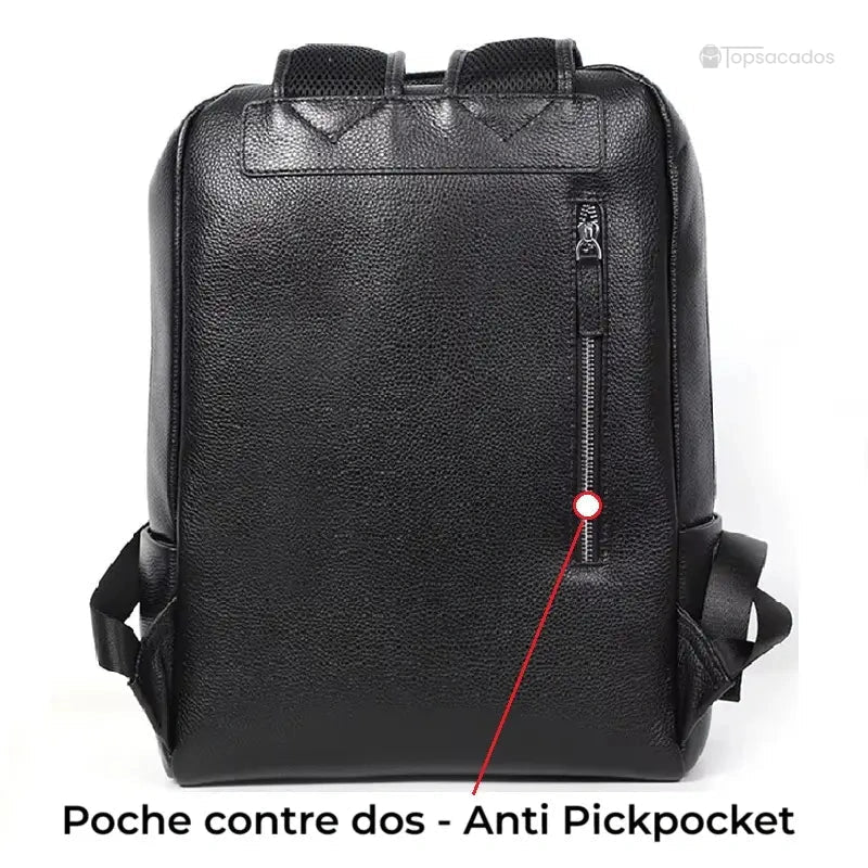Sac à dos homme cuir - dos du sac avec poche zippée discrète de sécurité contre le dos, fonction anti-pickpocket bien intégrée.