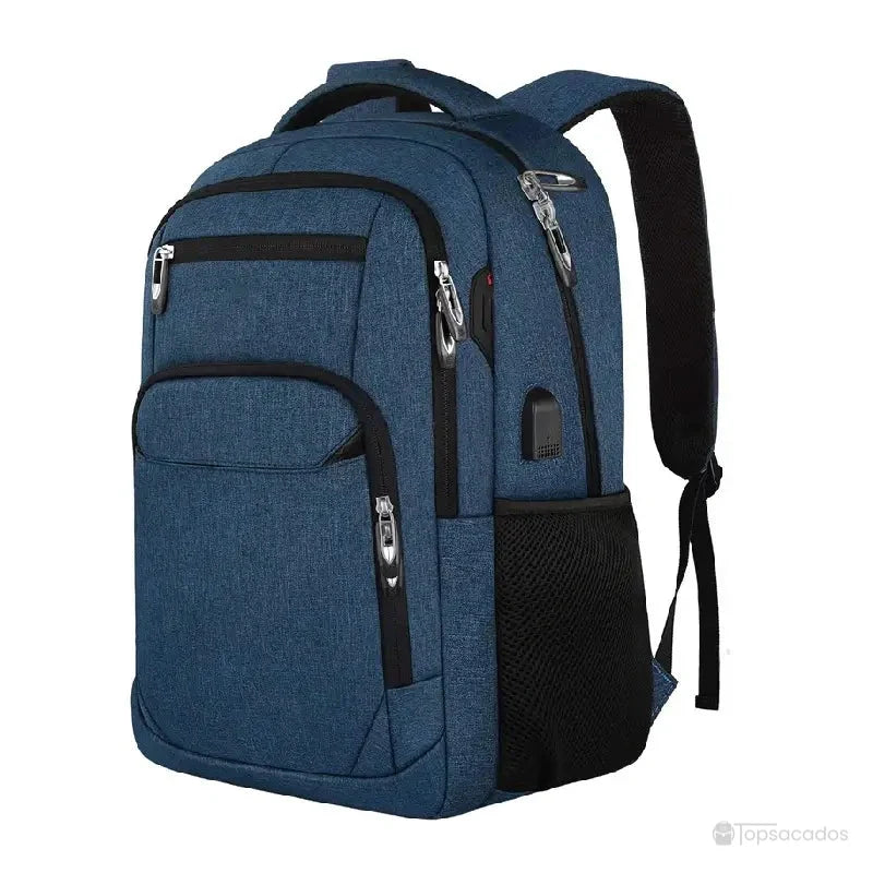 Sac à dos Homme ville bleu élégant avec poches multiples et port USB, parfait pour les trajets en ville.