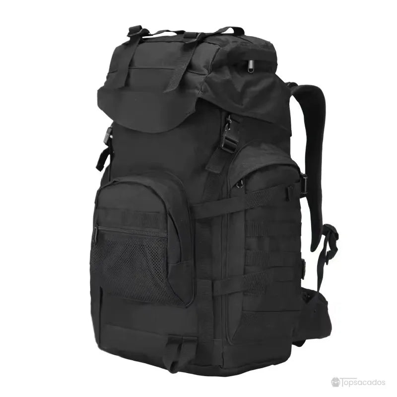 Sac à dos homme voyage noir grande capacité vu de trois quarts, conçu pour les déplacements en extérieur et les aventures prolongées