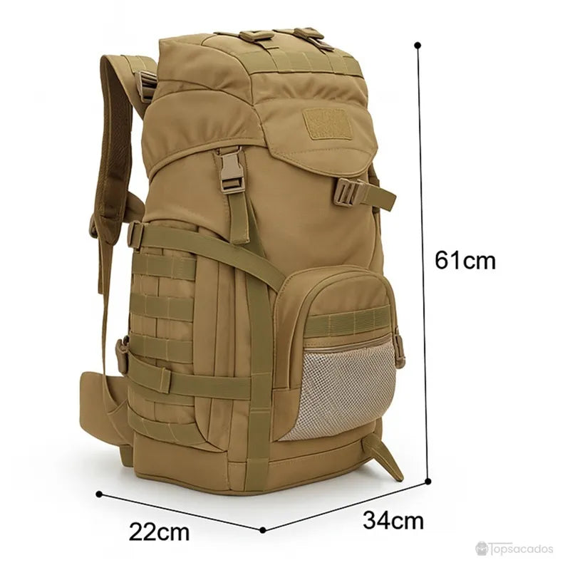 Sac à dos homme voyage couleur kaki avec dimensions 61x34x22 cm, parfait pour le transport en randonnée ou en excursion