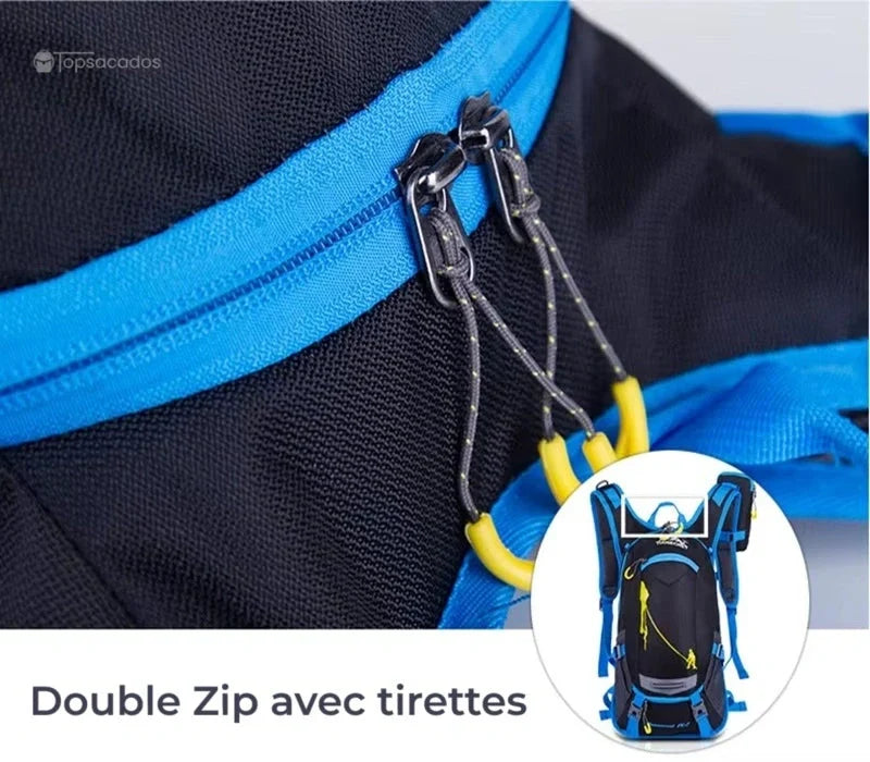 sac à dos 16 l équipé de fermetures à double zip renforcé pour plus de sécurité et de praticité