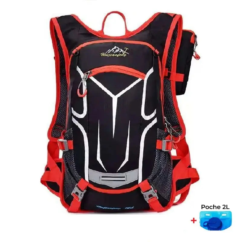 sac à dos hydratation rouge avec design sportif et équipement pour la randonnée ou le vélo