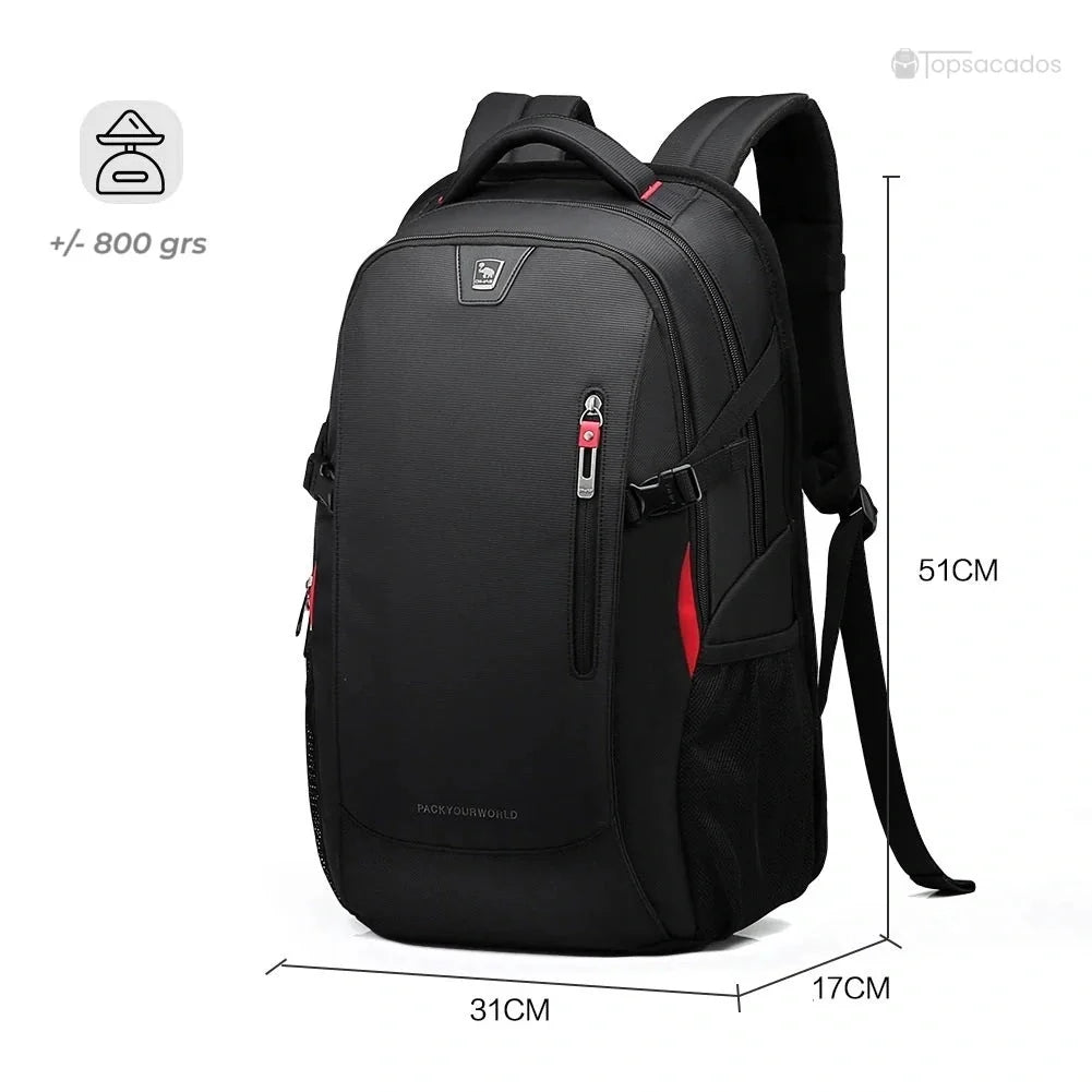 sac a dos lycee garcon noir avec mesures indiquées 51 cm de hauteur, 31 cm de largeur et 17 cm de profondeur, poids 800 g